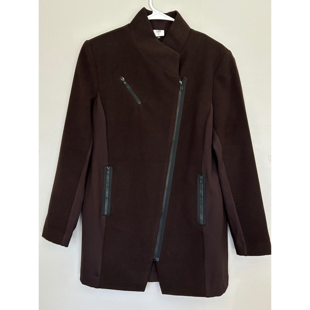 Cabi Legacy Topper Jacket Dark Chocolate Brown Asymmetrical Zip Medium Long